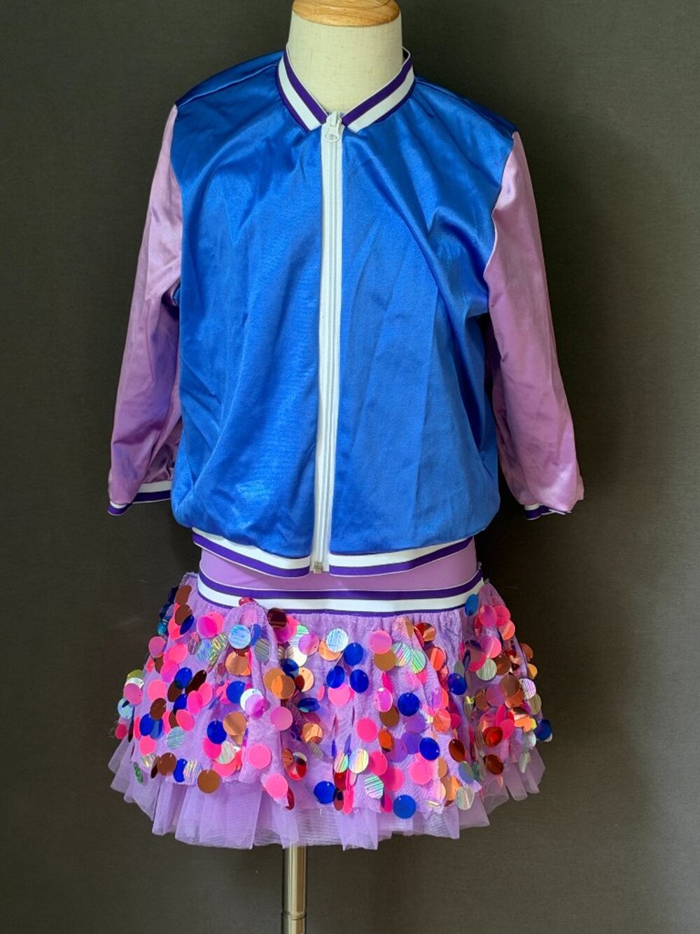 Weissman Blue Lilac Satin Jacket Paillette Skirt Biketard Dance Costume Set MC